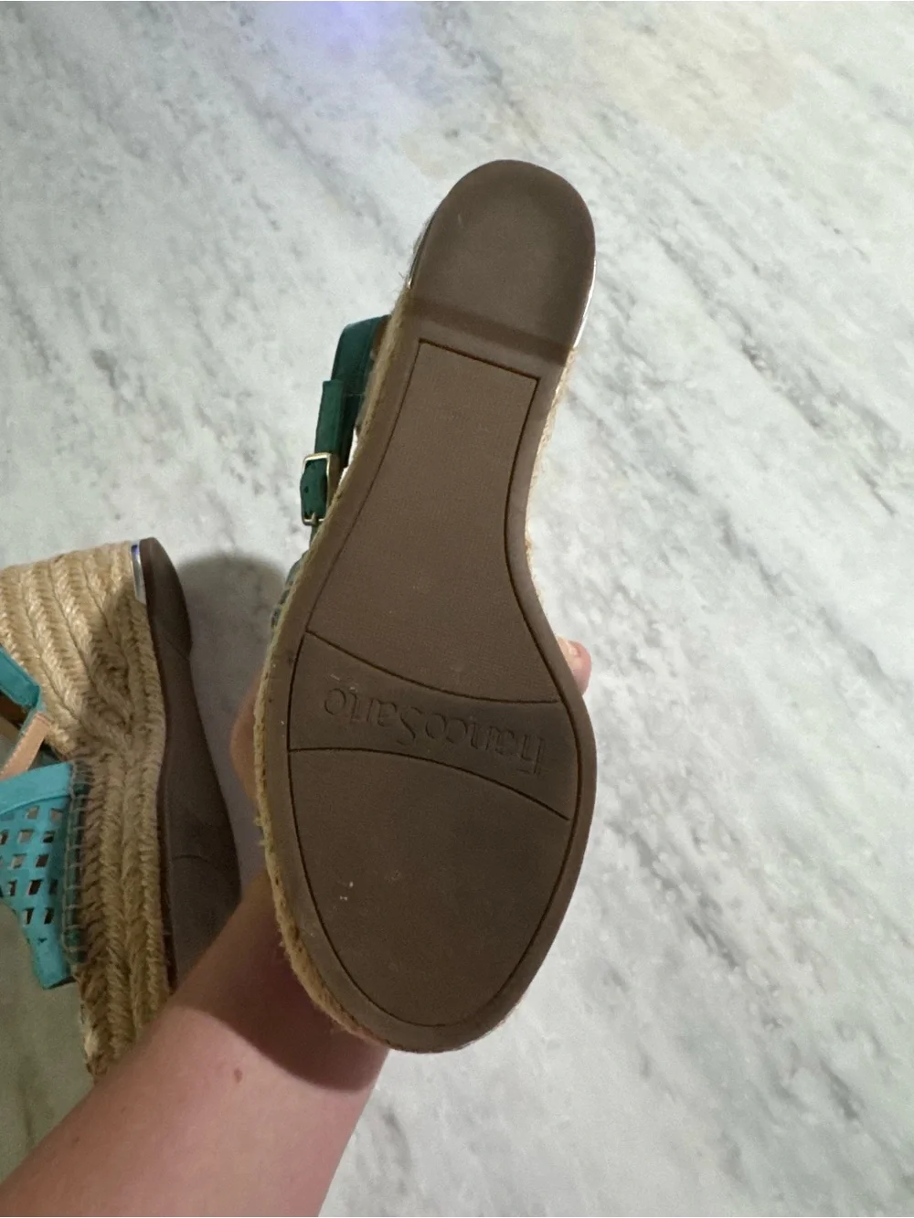 Franco Sarto Teal Espadrille Slingback Leather Heeled Beach Resortwear Sandals 7